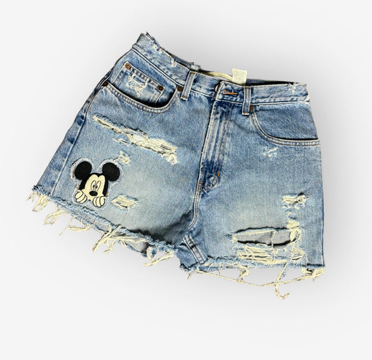 Upcycled Mickey Patch Shorts