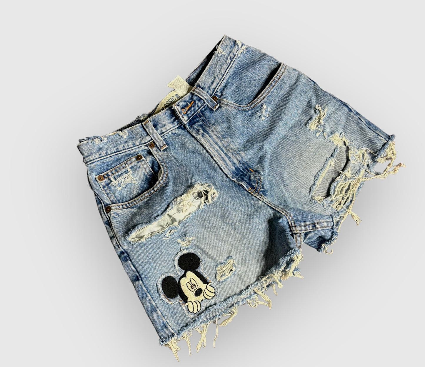 Upcycled Mickey Patch Shorts