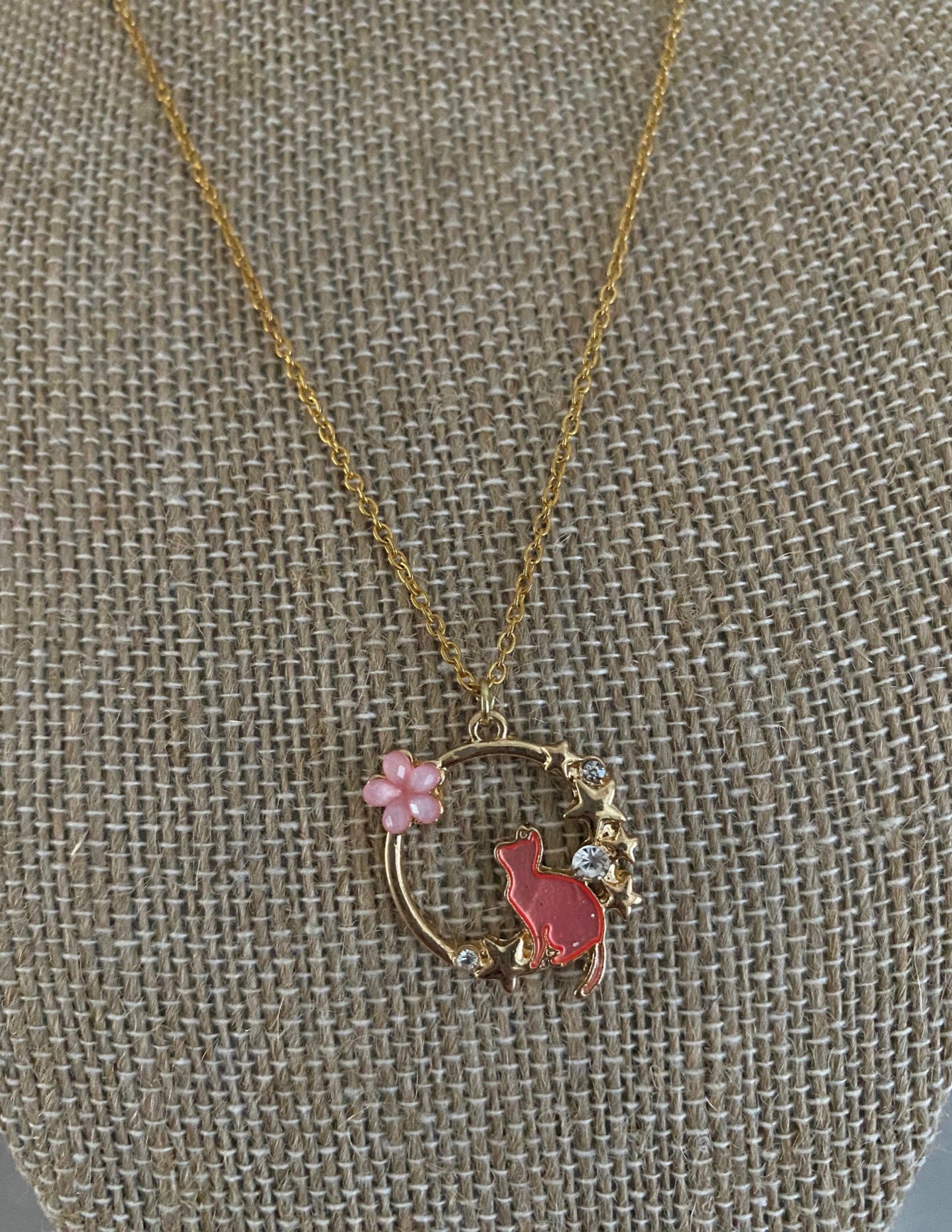 Cat Charm Necklace, Gold Plated